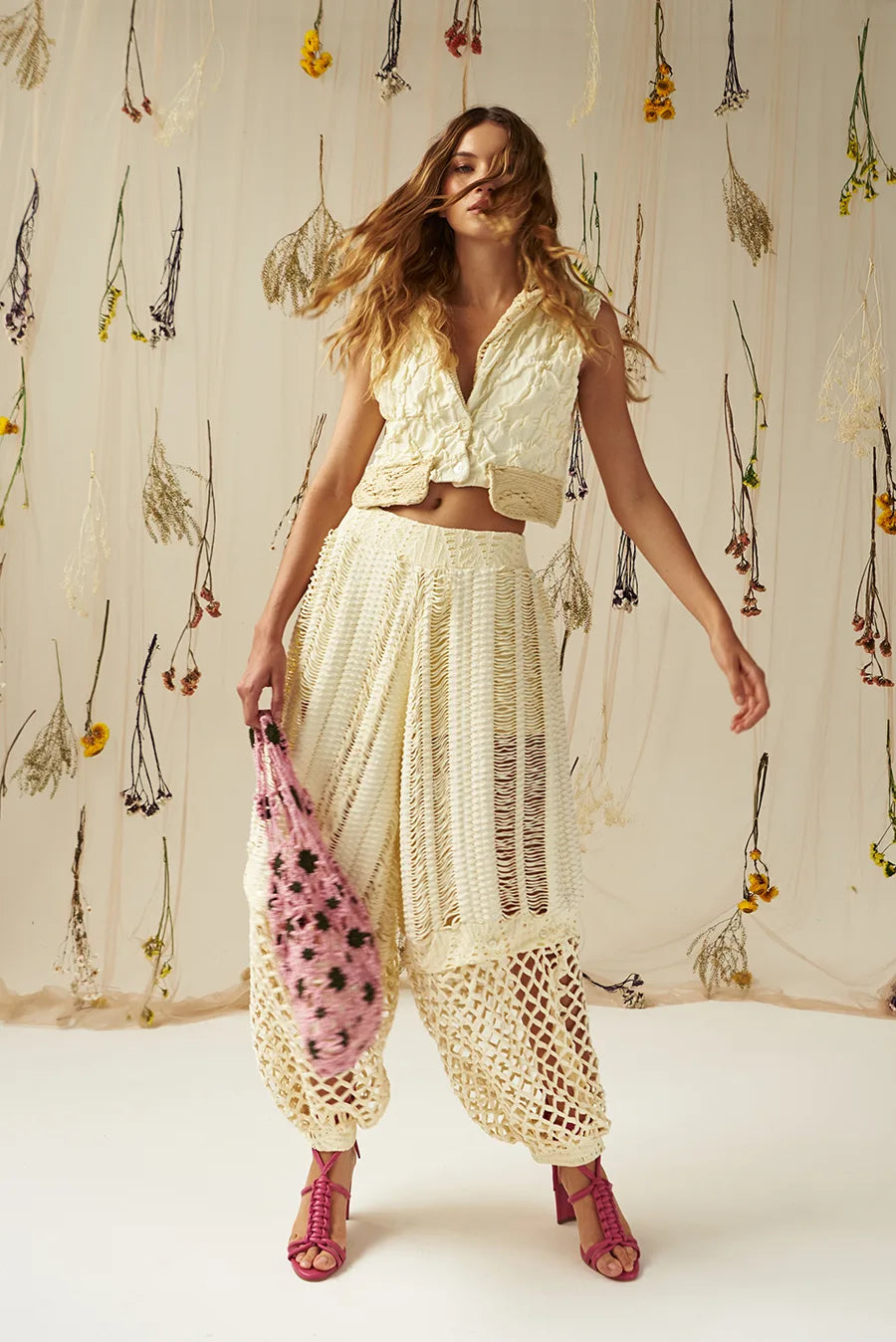 Model wearing Flower Dance Pants In Butter